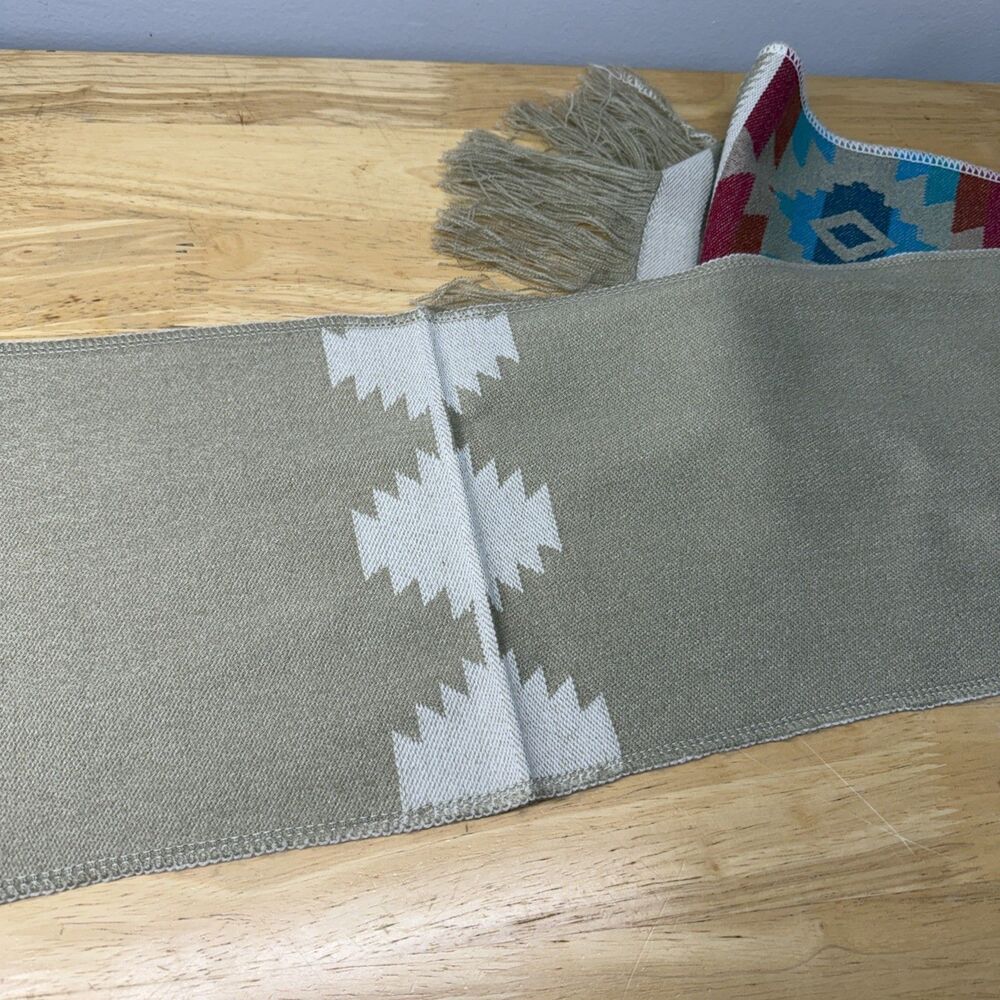 Southwestern Style Fringed Scarf 8”x33”Geometric Zapotec Style Soft - Picture 5 of 11
